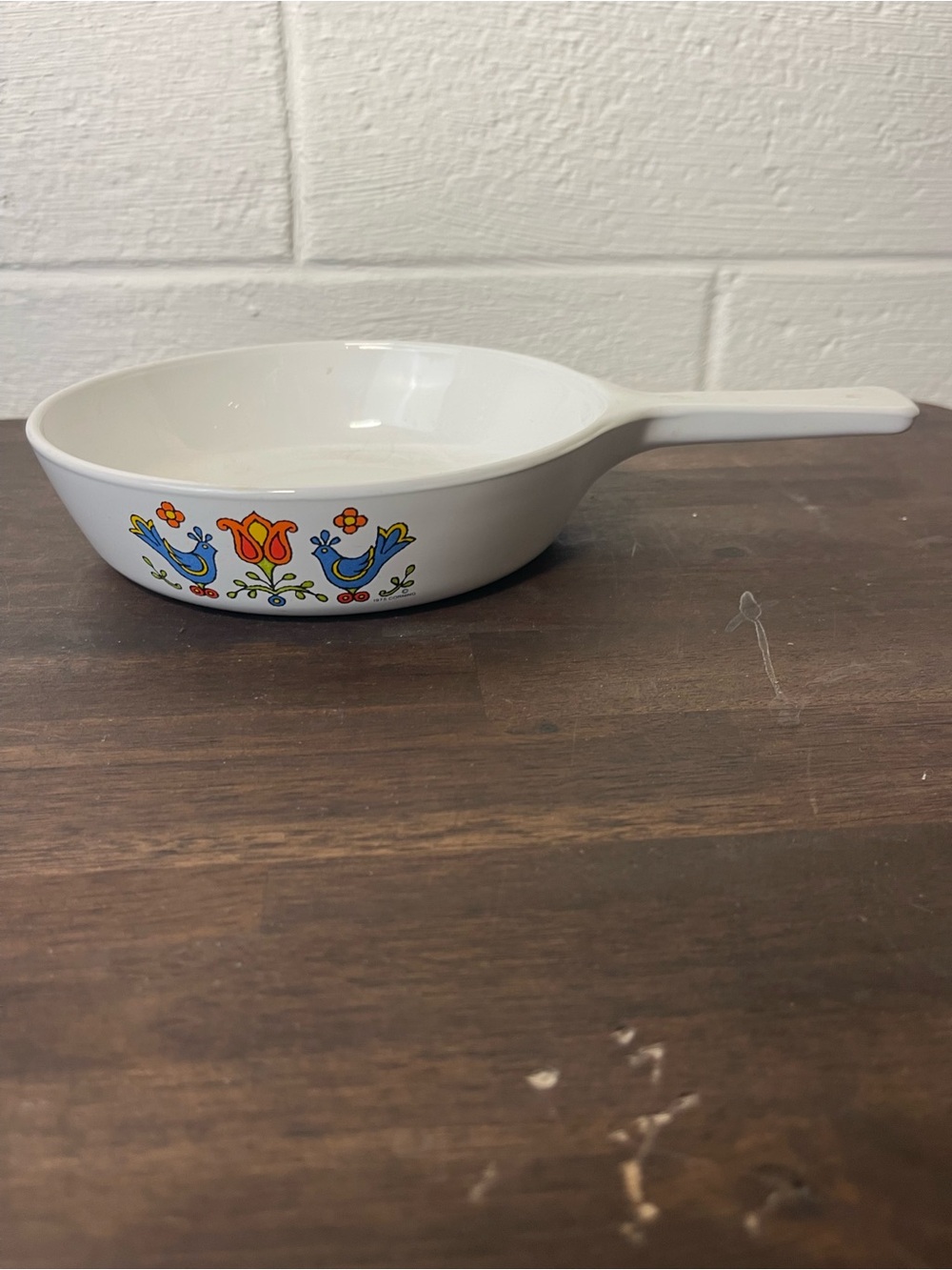 Vintage 1975 Corning Country Festival Blue Bird Floral Skillet Pan 10” Mid Centu